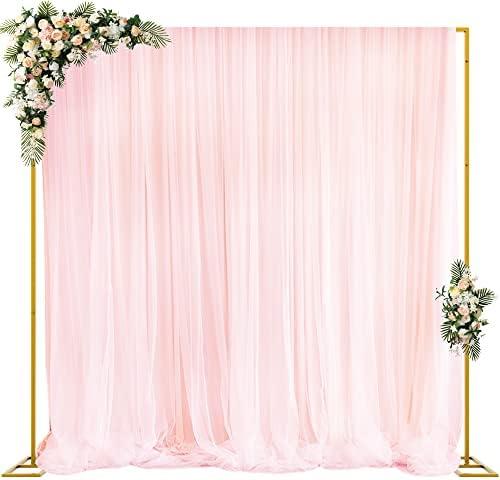 Fomcet 10FT x 10FT Backdrop Stand Heavy Duty with Base, Gold Portable Adjustable Pipe and Drape Kit, Square Metal Arch Party Frame for Wedding Birthday Parties Banquet Decorations