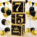 75th Birthday Decorations Boxes for Men- 3PCS Black Gold Happy 75th Birthday Balloons Boxes, 75 Year Old Party Supplies for Men Women