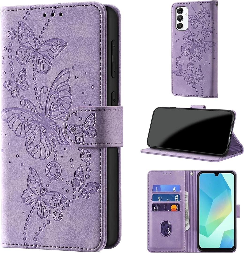 Case Wallet for Samsung Galaxy A16 5G, [RFID Blocking] 3 Card Holder Stand [Shockproof TPU Shell], PU Leather Magnetic Closure Protective Flip Cover 6.7-inch, Purple