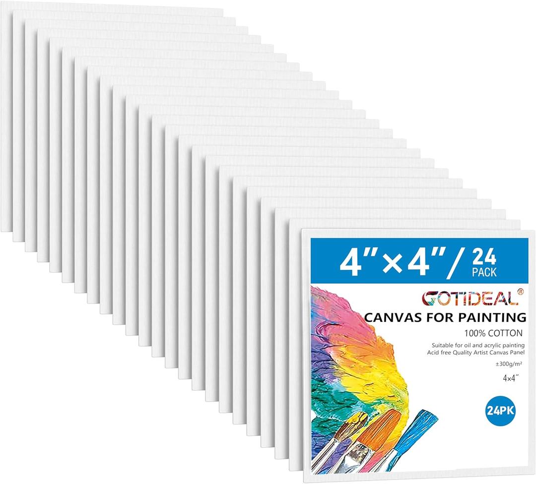 GOTIDEAL Canvases for Painting, 4x4 inch of 24, Professional Primed White Blank Flat Canvas Panels- 100% Cotton Artist Canvas Boards for Acrylics Painting, Oil Watercolor Tempera