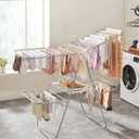 SONGMICS Clothes Drying Rack, Foldable 2-Level Laundry Drying Rack, Free-Standing Laundry Airer, with Height-Adjustable Wings, 33 Drying Rails, Sock Clips, Silver and White ULLR053W01V1, 2 Tiers22"d X 61.8"w X 64.3''h )