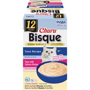 INABA Churu Bisque for Cats, Creamy Lickable Pure Side Dish with Vitamin E, 1.4 Ounces per Pouch, 12 Pouches, Tuna Variety (BBD 02.14.2027)