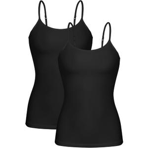 Women's Camisole Built-in Shelf Bra Adjustable Spaghetti Straps Tank Top Pack, 2 Pk Black / Black, X-Large