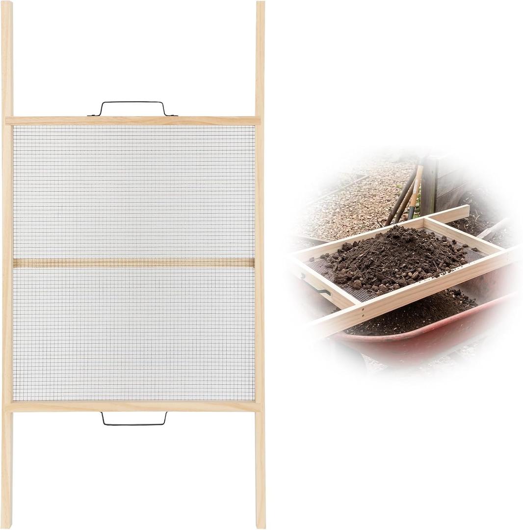 Large Soil Sifter – 0.24" Mesh, Heavy-Duty Wood Frame, Fast Bulk Sifting 