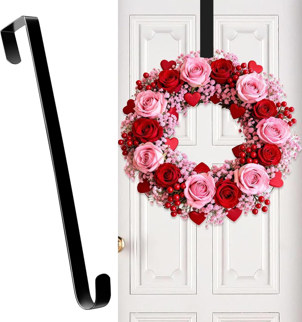 HOOSUN Wreath Hangers for Front Door,Valentines Day Decorations,12" Valentines Wreath Hook Holder,Over The Door Hooks Hanger,Metal Garland Hangers Hook for Patriotic Spring Wreath Porch Decor