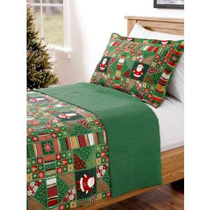 Quilt Set Full/Queen Size - Christmas Quilts - 3 Piece Lightweight Comforter Set with 2 Pillow Shams - Soft Coverlet Blanket for All Seasons - 
Xmas Festive Holiday Bedspread - Santa’s Gift
 - Christmas Trees, 98 x 90