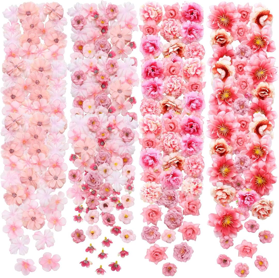 Geosar 120 Pcs Artificial Flowers Bulk Mini Silk Flower for Crafts Fake Small Flowers Heads Floral Arrangement Decor for Spring DIY Wreath Wedding Bouquet Decoration(Pink,Cozy Style)