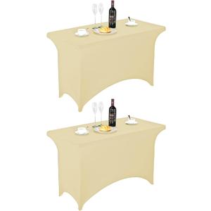 FORLIFE 2Pack Spandex Table Covers，Fitted Tablecloth for Rectangular Tables, Stretch Patio Table Covers, Universal Spandex Table Cover for Wedding, Banquet, Party (4ft, Champagne)
