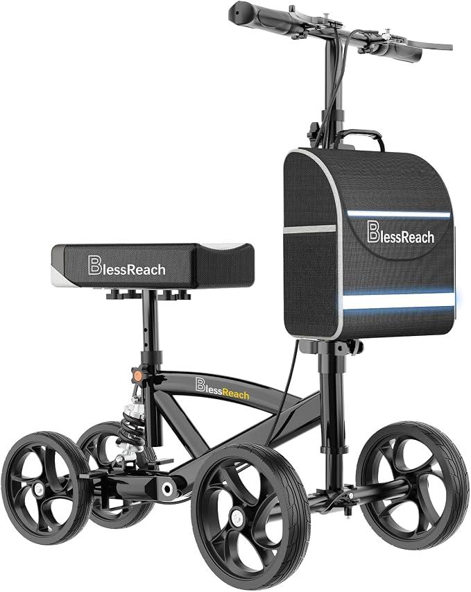 BlessReach Knee Scooter for Adults for Foot Injuries, Dual Braking System
300lbs Foldable Leg Scooter, 120° Turning, Cozy Knee, PadAdjustable Height, Storage Bag,Crutch Alternative for Ankle Recovery