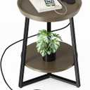Gadroad Round End Table with Charging Station, USB Ports, Wood Tabletop & Black Metal Frame, 2-Tier Side Table for Living Room, Bedroom, Walnut Color 15.7 * 15.7 * 23.0inches