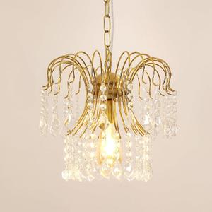 Goeco Crystal Gold Pendant Light Fixtures for Kitchen Island, E26 Bulb 1-Light Crystal Hanging Lights Fixture, Elegant Adjustable Pendant Lighting for Dining Room Bedroom