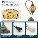 Marrakech Tiffany Lamp Turkish Table Lamp with Vintage Style, Handmade Moroccan Lamps with Mosaic Stained Glass&Swan Neck Bronze Base Including LED Bulb for Living Room Bedroom Decor (Yellow)