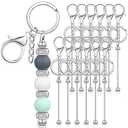 Tondiamo 12 Pcs Beadable Keychains Bars Bulk Blank Beaded Metal Keychain for Craft DIY Gift(Silver)