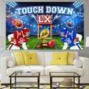 Mocsicka Touch Down Banner 2026 Super Football Birthday Party Decorations 2026 LX Touch Down Happy Birthday Banner for Kids boys Football Birthday Bakcdrop Party Supplies (Blue, 70.8 x 43.3 Inch)
