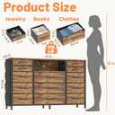 HCHQHS Dresser for Bedroom with 13 Drawers, 47 Inch Fabric Dresser with Remote Control Lights, Side Pockets & Hooks for Closet or Large TV Stand (Rural Brown), 47"D x 11.8"W x 35.4"H