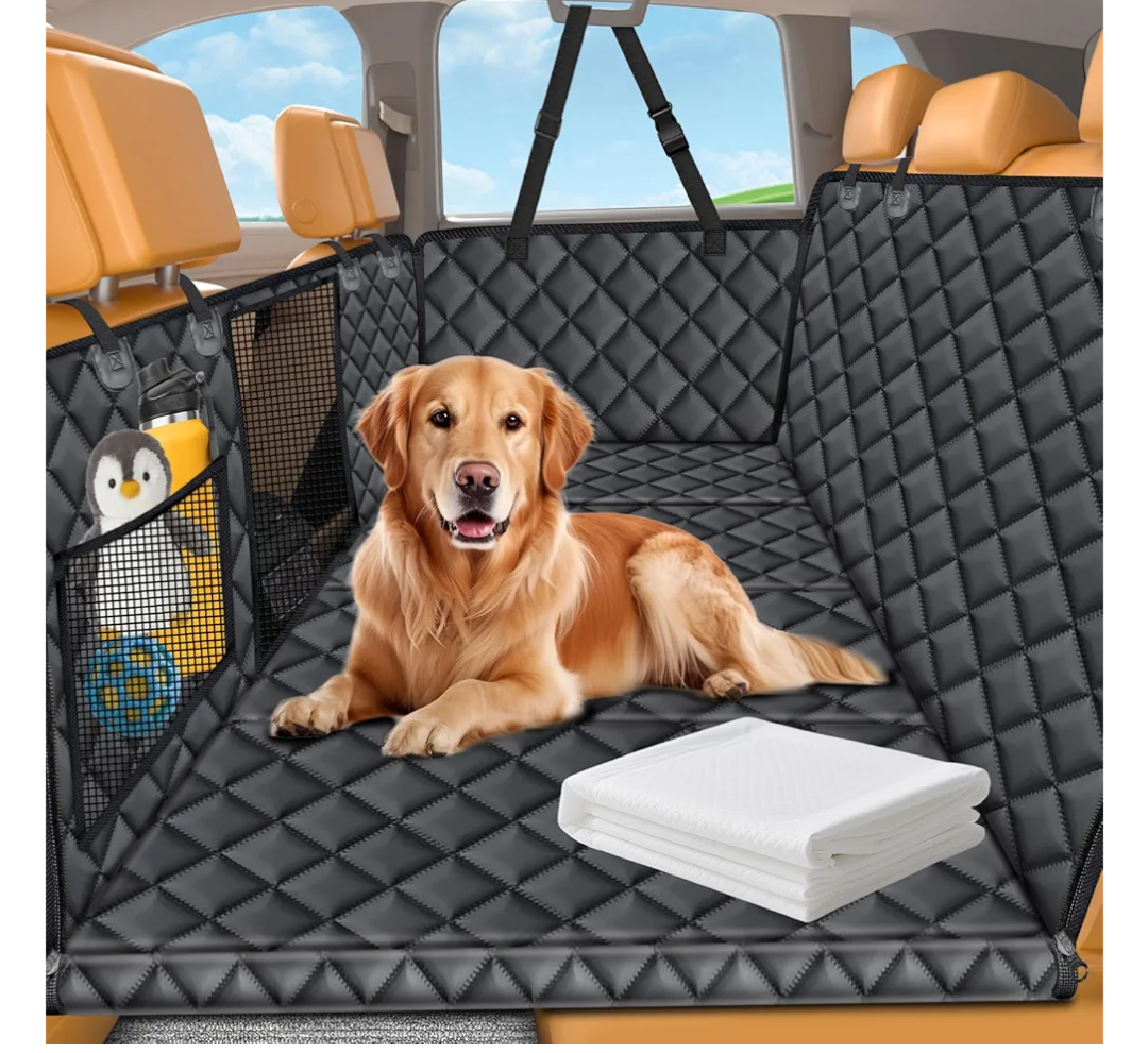 URPOWER Back Seat Extender for Dogs - Hard Bottom Dog Car Seat Cover with 1PC Leak-Proof Pee Pad, Dog Hammock for Car and SUV, Pet Rear Seat Protector Dogs Travel Bed