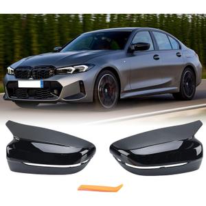 Mirror Cover Compatible with BMW 3 Series G20 G21 4 Series G23 G26 5 Series G30 G31 7 Series G11 G12 8 Series G14 G15 G16 Left & Right Horn Clip-on Glossy Black BMW Rearview Mirror Caps 2 PCS