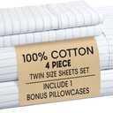 Casa Platino Twin Size Bed Sheets Crisp & Cool Percale Weave 100% Cotton Bed Sheets Twin Size with 2 Pillowcases, 15" Deep Pocket Fitted Sheet, Long-Lasting for Cozy Sleep in All Seasons Skylure