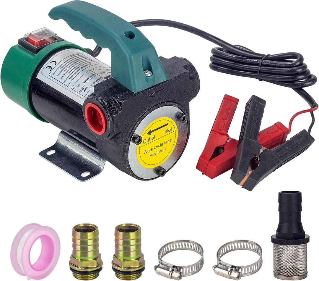 AIGMISON 12V 260W Diesel Transfer Pump Electric Fuel Transfer Pump 45L/Min Oil Suction Pump With Copper Motor For Diesel, Kerosene, Transformer Oil (without nozzle hoses green)