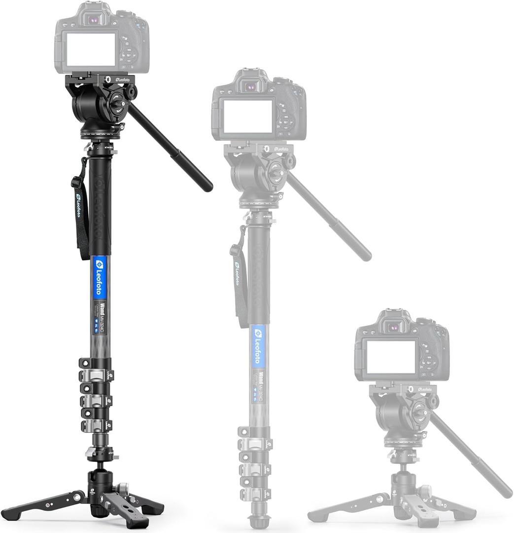 Carbon Fiber Travel Monopod with Removable Feet and 360 Fluid Head, 63" Professional Telescopic Video Monopod for DSLR Video Camera, Load up to 10kg/22lbs (MV-324C+VD-03+BV-10)