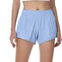 MCEDAR Women's Running Shorts High Waisted Lined 4"Lightweight Active Workout Quick Dry Gym Athletic Sports Short Zip Pocket (Blue, XS)