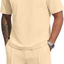 YTD Men's 2 Piece Outfits Casual Short Sleeve Polo Shirts and Shorts Sets Loose Fit Summer Athletic Track Suits (Beige, XL)