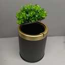 Yatmung Bathroom Trash Can with Lid - Office, Bedroom, Living Room, Entryways - Small Bathroom Garbage Can - Decorative Trash Bin (Faux Plant) - Hidden Waste Basket - 2.6 Gal, Black with Gold Edge