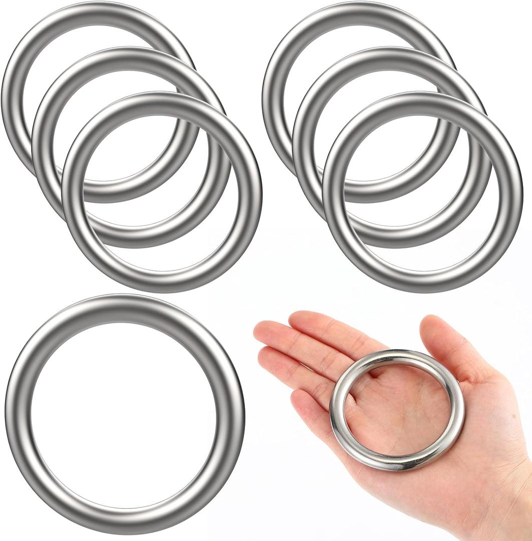 Hotop Metal O Ring Seamless 304 Stainless Steel Rings Welded Multi-Purpose Smooth Round Ring for Hanging Flower Basket Crafts(6 Pcs,2.6inch)