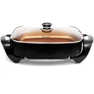 Caynel Professional Non-stick Copper Electric Skillet Jumbo, Deep Dish with Tempered Glass Vented Lid, Upgrade Thermostat, 16x 12x 3.15- 8 quart (16*12 Copper)