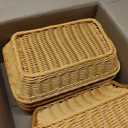 6 Pack 12 Inch Brown Woven Fruit Baskets, Plastic Wicker Bread Baskets