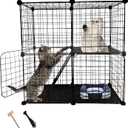 2 Tier Cat Cage Indoor,Removable Metal Kitten Cages Detachable Ferret Playpen Portable DIY Small Animals Collapsible House for Cats Bunny Puppies Guinea Pig Rabbit Hedgehog Rat(Black)