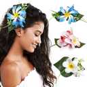 HAIMEIKANG Hawaiian Flower Hair Clip - 3 Pieces Large Artificial Tropical Flower Hair Pins for Women in Blue, Pink, White - Hair Accessories for Wedding, Party, Daily Use