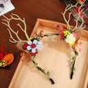 2 x Deer Reindeer Elk Headbands: Women Girls Fairy Headwear Floral Flower Headdress Hairband for Christmas Xmas Party