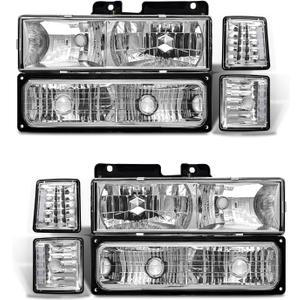 94 95 96 97 98 Chevy Suburban /95-98 Tahoe Headlight Assembly for 1994-1998 Obs Chevy Silverado/C10 Pickup/C/K 1500 2500 3500 Truck Chrome Housing Headlamp Left+Right Pairs