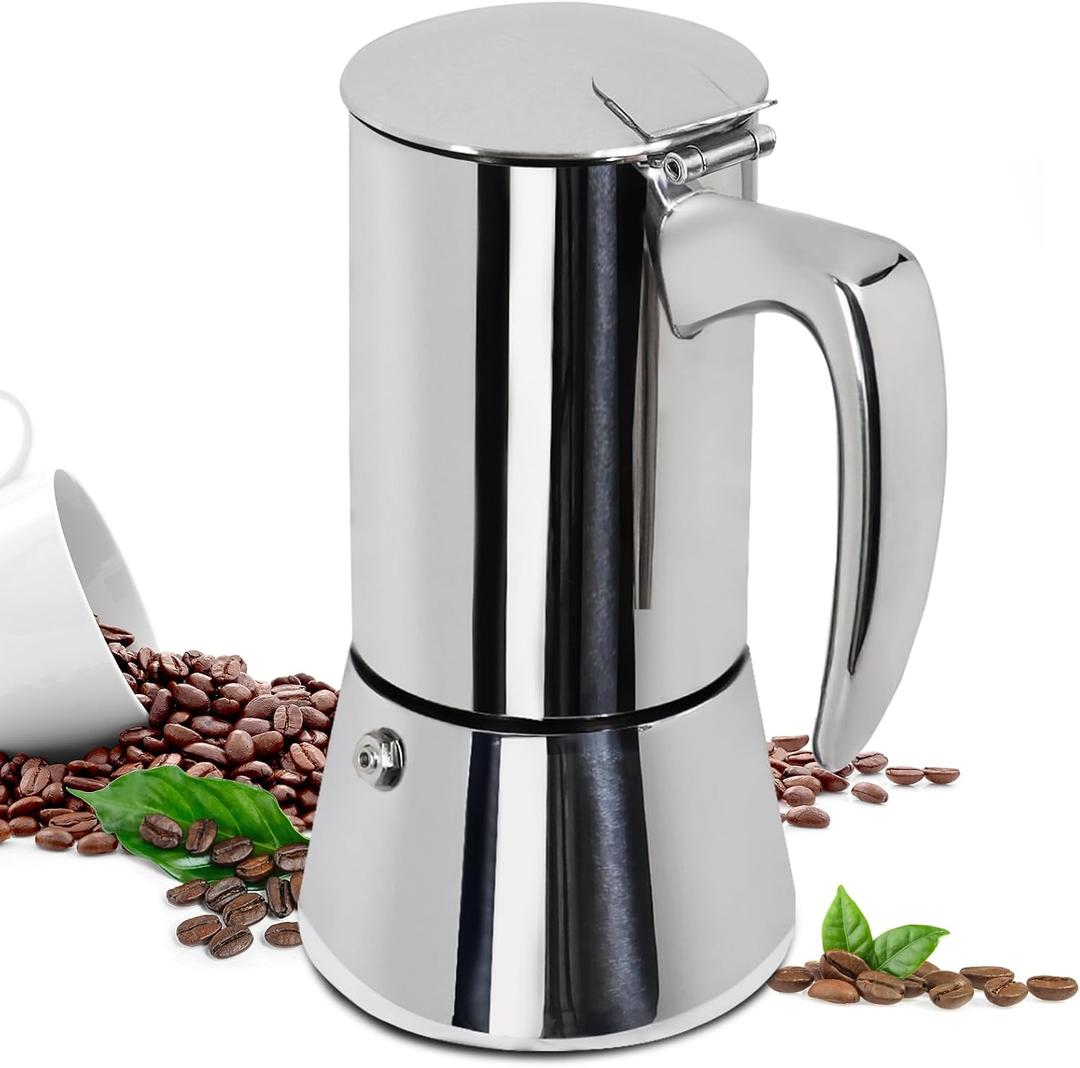 12 Cup Thickened Moka Pot 304 Stainless Steel 600ml Italian Espresso Coffee Maker Stovetop CoffeeMakers Mocha Pot Percolator for Induction Stove Classic Cafe Makers Portable for Easy Brewing