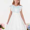 GRACE KARIN Girls Sequin Dress Party Birthday Prom Formal Fancy Midi Dress 5-12 Years (White)