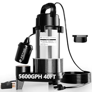 FOTING 1HP 5600 GPH 40FT Sump Pump Submersible Sewage/ Effluent Pump - Heavy Duty Cast Iron Automatic/ Manual - 115V Septic Pump for Sump Basin/ Sewage/ Basement, 2'' NPT