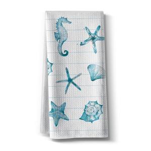 Hcaredee Kitchen Towels for Women-Funny Joked Starfish Seahorse Scallop Ocean Themed Absorbent Microfiber Bar Tea Towel, for Mom Birthday Christmas-Blue 16" x 24” Pack Of 2