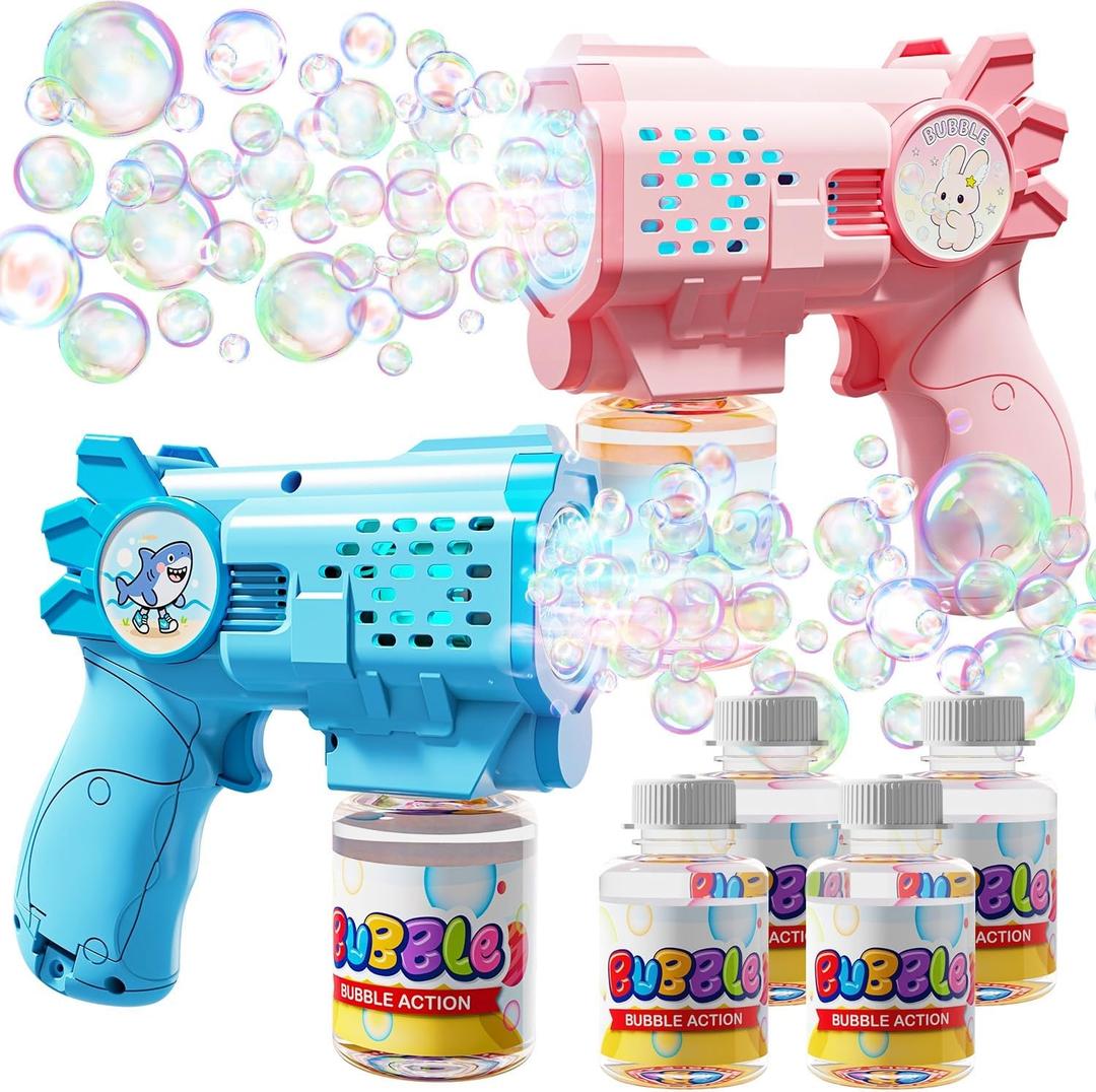 EagleStone Bubble Guns Machine for Toddlers, Automatic Light Up Bubble Blower with 4 Pre-Filled Bubble Solution, 10,000 Bubbles/Minute, Outdoor, Birthday, Easter, for Boys and Girls 3+