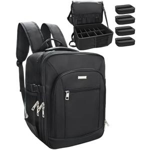 Makeup Backpack Extra Large Makeup Case Professional Travel Train Case Makeup Bag for Women Cosmetic Case Storage Organizer for Make Up Artist 3 Layer Large Capacity with 4 Small Bag (Black, Large)