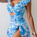 Aidonger One Piece Swimdress Swimsuit for Women Tummy Control Ruffle Swim Dress Skirt V Neck Cutout Wrap Bathing Suit, Large 