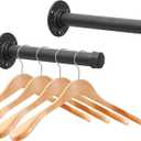 Cast Iron Wall Mounted Clothes Rack, Heavy Duty Industrial Pipe Clothing Rack for Hanging Clothes, Garment Racks for Wardrobe Organizers and Storage, DIY Closet Rods Closet Bar (Black 2 Pack, 8 in)