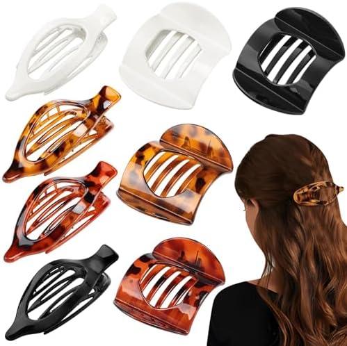 8 Pcs Large Flat Claw Clips for Women, 2 Styles French Flat Hair Clips for Women, Strong Hold Hair Claw Clips for Thick Thin Hair (Black White)