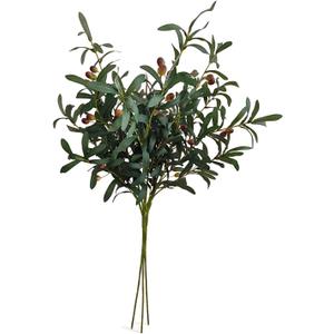 3 PCS 40" Artificial Olive Branches with Fruits, Real Touch Greenery Stems | Faux olive stems with lifelike fruits, ideal for tall vase, home wedding decor, greenery floral arrangement