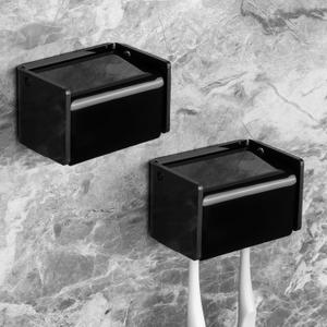 2 Pack Toothbrush Holder Wall Mounted with Cover for Bathroom, 2 Slots Toothbrush Storage Organizer for Shower, Self Adhesive Toothbrush Hanger Rack for Dorm, Cabinet (Black) (Black 2pack)