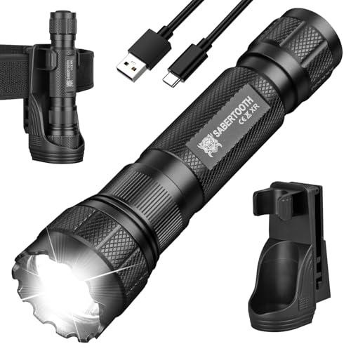 SABERTOOTH Rechargeable Police Tactical Flashlights 1800 High Lumen with Holster for Duty Belt,LED Flashlights for Camping Emergencies-XR2000 1Pcs