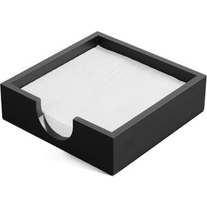 Napkin Holder for Table, Wooden Napkins Holders For Paper Napkins, Flat Napkin Holder for Luncheon, Napkin Holders for Kitchen Dinner Table Decor, Napkin Dispenser for Indoor & Outdoor Use, Black (7.2 x 7.2 x 2 inches)
