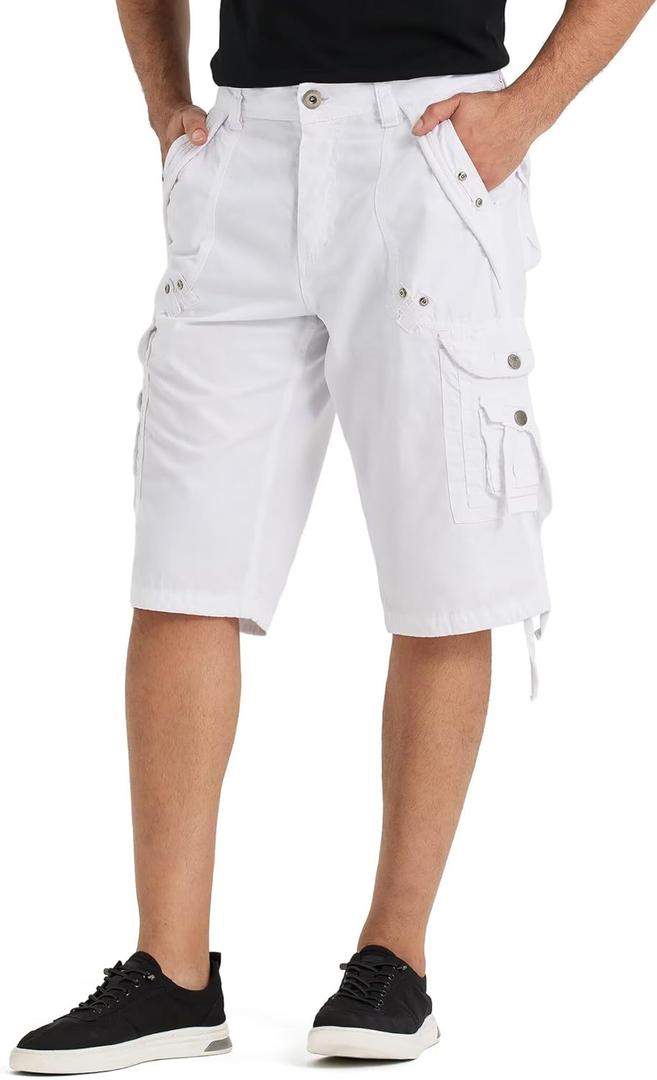 BEST SOUTH Mens Cargo Shorts with 8 Pockets Casual Long Blew Knee Capri 3/4 Pants Relaxed Fit Work Fishing Hiking (White) size 42