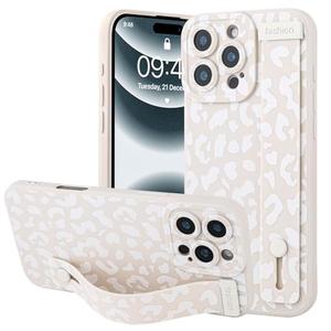 OOK Compatible with iPhone 16 Pro Leopard Case with Wrist Strap, White Leopard Cheetah TPU Shockproof Protection Slim Cover with Camera Protection for Women Girls, for 6.3inch