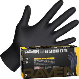 SAS Safety 66518 Raven Powder-Free Disposable Black Nitrile 7-Mil Gloves, Large, 100 Gloves by Weight